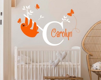 Personalised Name Monogram Sticker with Sloth on A Branch